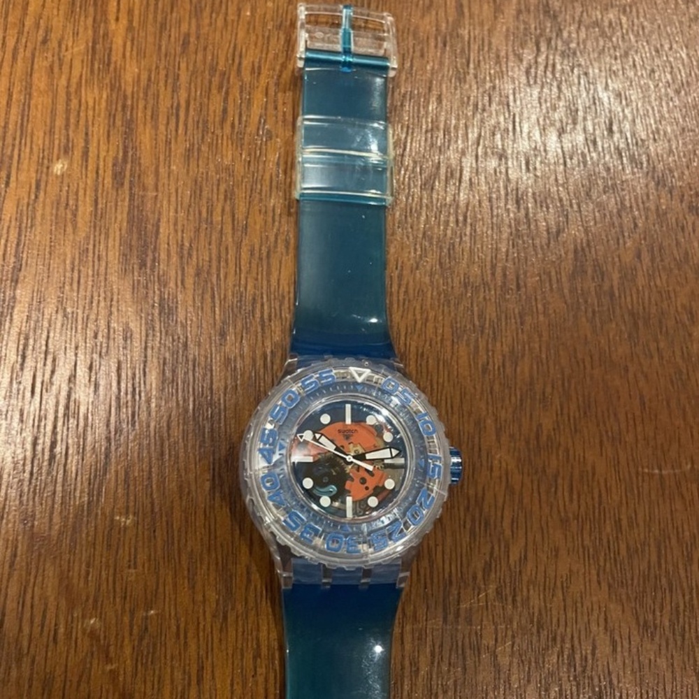 Swatch "O-Tini" SUUK103 Scuba Libre ocean blue skeleton diver watch 43mm - Picture 4 of 6
